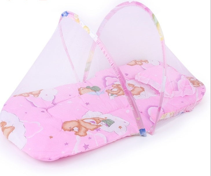 Portable Foldable Baby  Bed Dot Zipper Mosquito Net Tent Sleeping Cushion