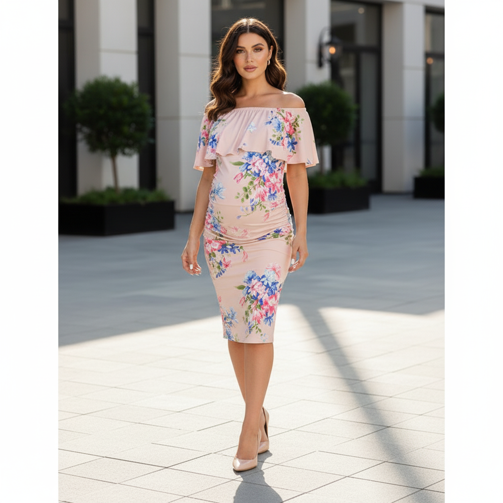offshoulders Flowers Printed Maternity Dress