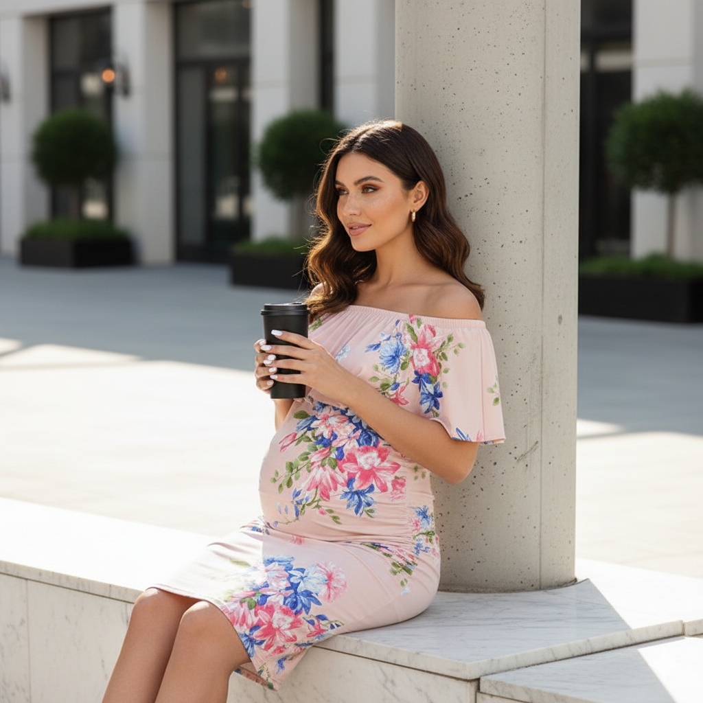 offshoulders Flowers Printed Maternity Dress